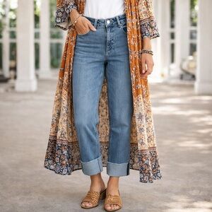 Talbots Straight Ankle Cuff Jeans Size 2P Medium Wash Stretch Denim